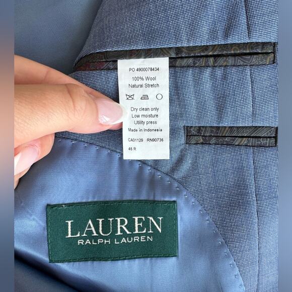 Lauren Ralph Lauren 100% Wool Natural Stretch Blue Suit Jacket Blazer Size 46R - Picture 4 of 4